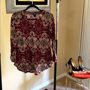 Paisley Maroon Button Sleeve Tunic
